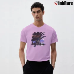 Men’s 90s Batman Returns Movie Comic Graphic V-Neck Tee in light pink | Sharp, Breathable, Everyday Staple