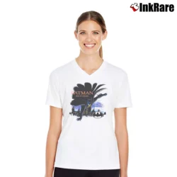 Women’s 90s Batman Returns Movie Comic Graphic V-Neck Tee in white | Chic Neckline, Soft Texture