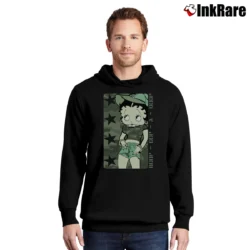 Men’s 90s Betty Boop Army Military Style Pullover Hoodie in black | Cozy, Durable, Modern Fit