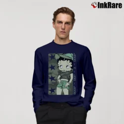 Men’s 90s Betty Boop Army Military Style Long-Sleeve Shirt in navy | Sleek, Lightweight, Year-Round Wear