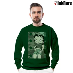 Men’s 90s Betty Boop Army Military Style Crewneck Sweatshirt in forest green | Cozy Fabric, Clean Style