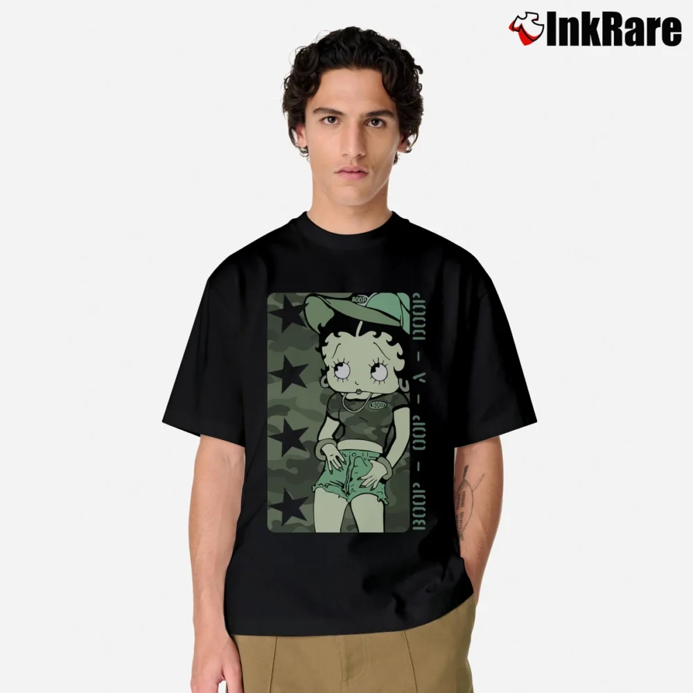 Men’s 90s Betty Boop Army Military Style Classic T-Shirt in black | Soft, Breathable Everyday Wear
