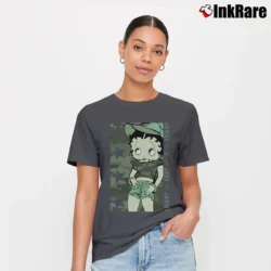 Women’s 90s Betty Boop Army Military Style Signature T-Shirt in charcoal | Soft, Flattering Fit