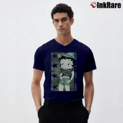 Men’s 90s Betty Boop Army Military Style V-Neck Tee in navy | Sharp, Breathable, Everyday Staple