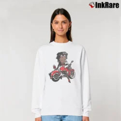 Women’s 90s Betty Boop Biker Chick Esther Jones Afro American Relaxed Sweatshirt in white | Soft, Laid-Back Vibe
