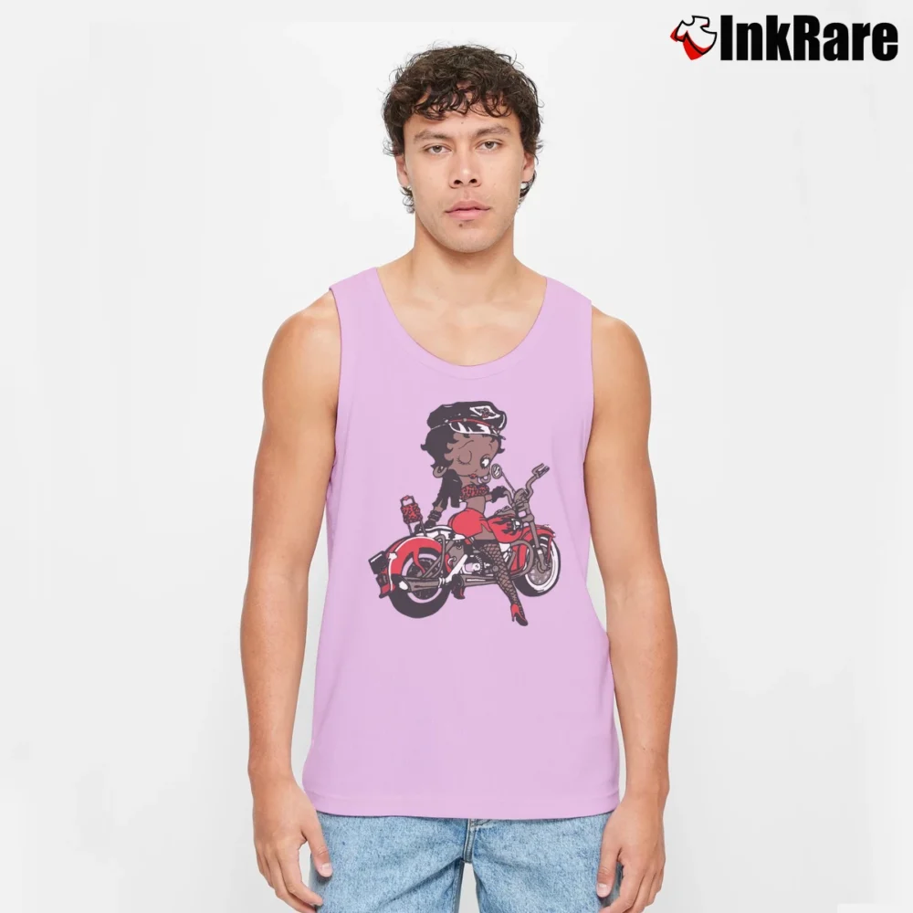 Men’s 90s Betty Boop Biker Chick Esther Jones Afro American Tank Top in light pink | Breathable, Active-Friendly Design
