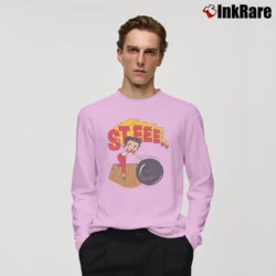 Men’s 90s Betty Boop Bowling Steeerrike Cartoon Long-Sleeve Shirt in light pink | Sleek, Lightweight, Year-Round Wear