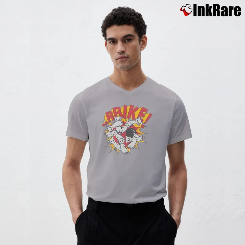 Men’s 90s Betty Boop Bowling Steeerrike Cartoon V-Neck Tee in sport grey | Sharp, Breathable, Everyday Staple