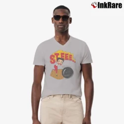 Men’s 90s Betty Boop Bowling Steeerrike Cartoon V-Neck Tee in sport grey | Sharp, Breathable, Everyday Staple