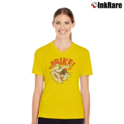 Women’s 90s Betty Boop Bowling Steeerrike Cartoon V-Neck Tee in yellow | Chic Neckline, Soft Texture