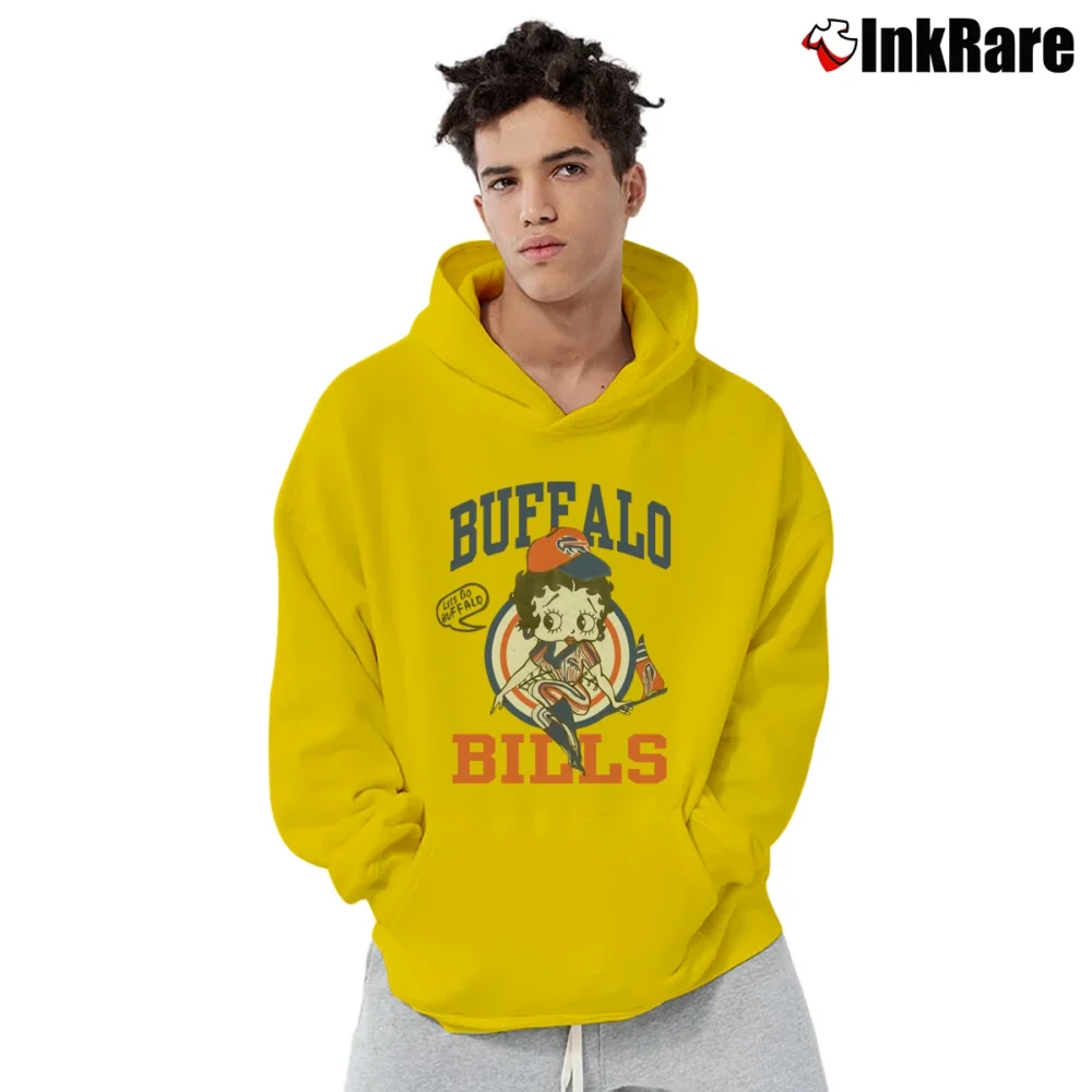 Men’s 90s Betty Boop Buffalo Bills NFL Football Pullover Hoodie in yellow | Cozy, Durable, Modern Fit
