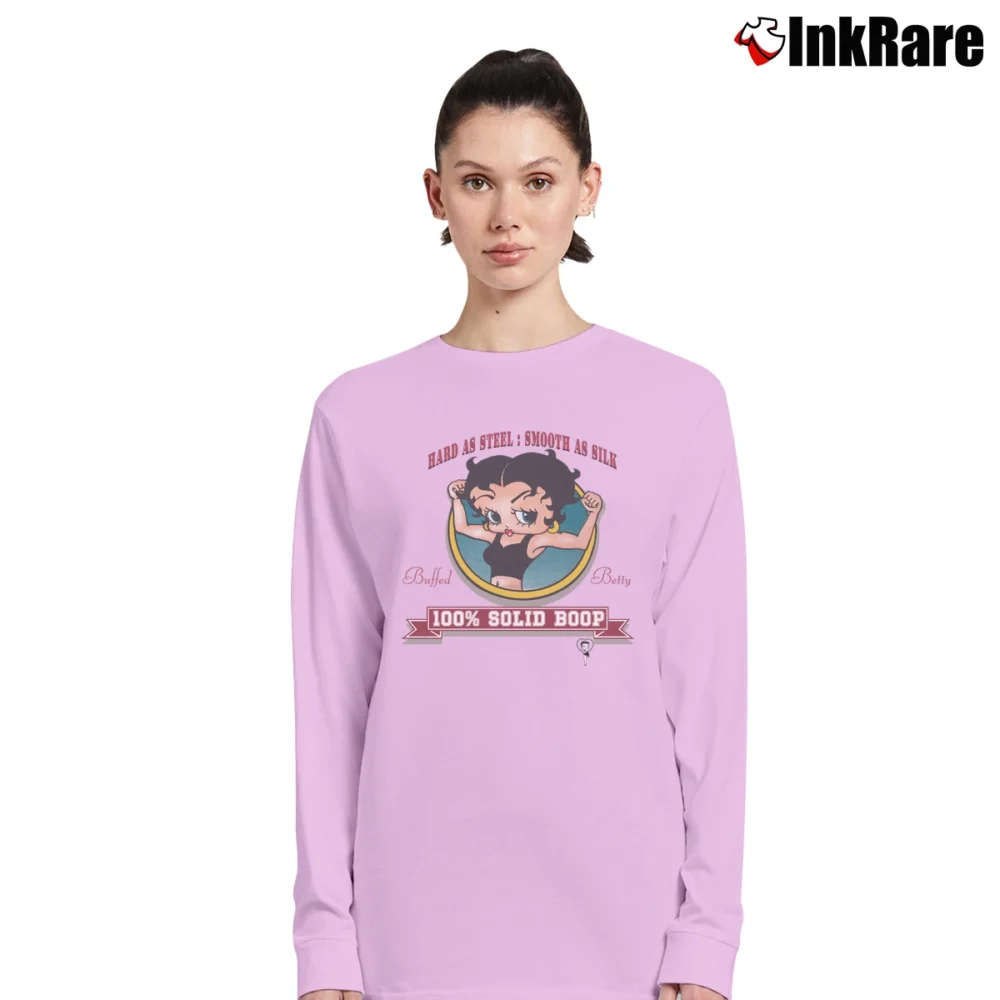 Women’s 90s Betty Boop Buffed Betty Workout Gym Long-Sleeve Top in light pink | Sleek, Versatile, All-Season