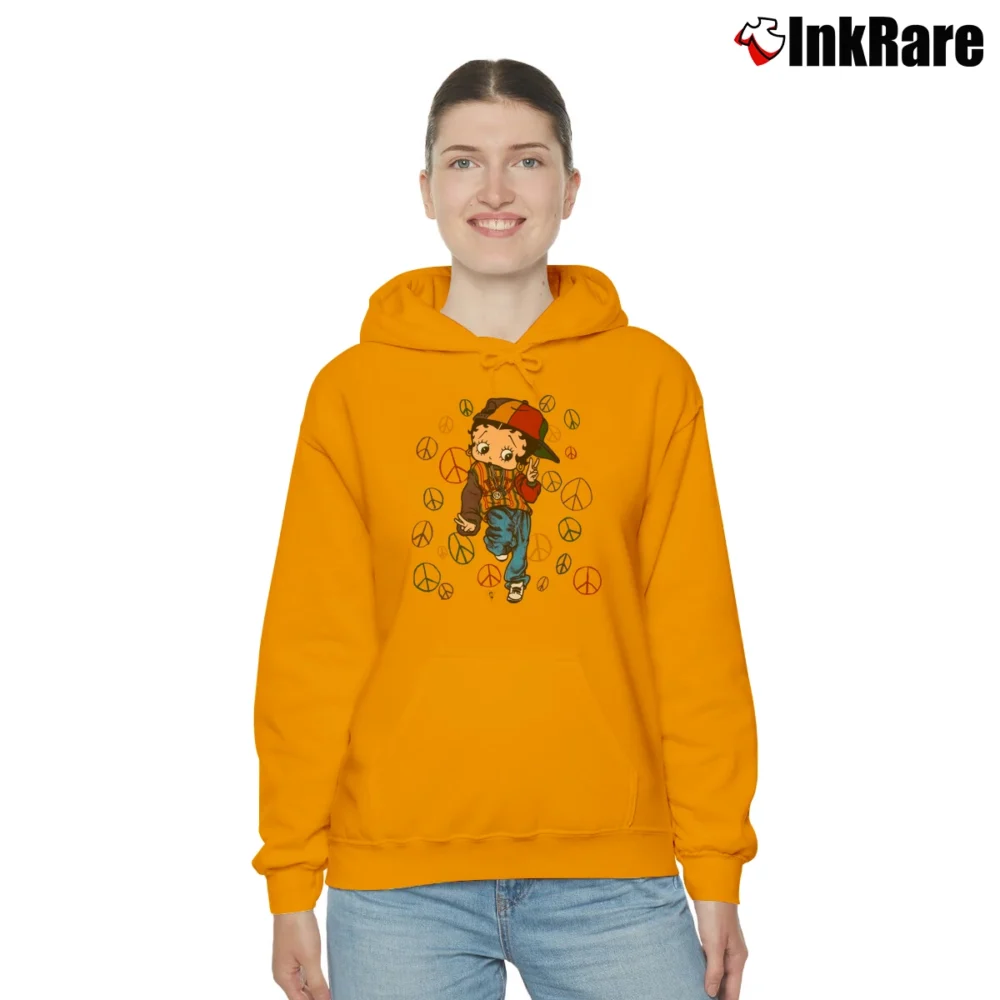 Women’s 90s Betty Boop Hip Hop Peace Cozy Hoodie in orange | Warm, Structured, Stylish