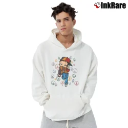 Men’s 90s Betty Boop Hip Hop Peace Pullover Hoodie in white | Cozy, Durable, Modern Fit