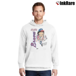 Men’s 90s Betty Boop NFL Atlanta Braves Baseball Pullover Hoodie in white | Cozy, Durable, Modern Fit