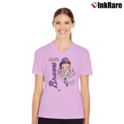 Women’s 90s Betty Boop NFL Atlanta Braves Baseball V-Neck Tee in light pink | Chic Neckline, Soft Texture
