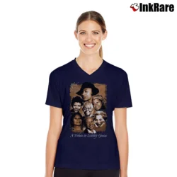 Women’s 90s Black Women Writers Literary Culture Featuring Alice Walker Maya Angelou V-Neck Tee in navy | Chic Neckline, Soft Texture