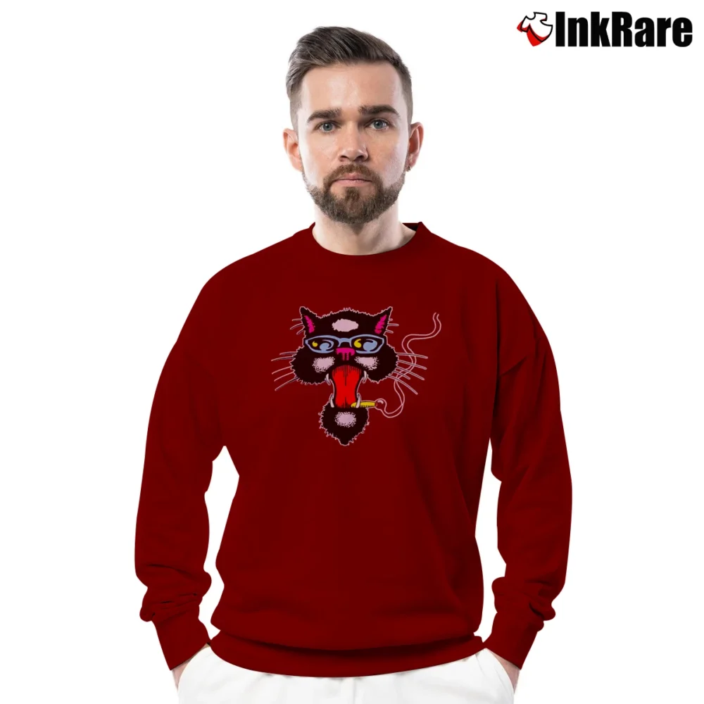 Men’s 90s Blues Traveler Cat Band Tour Graphic Crewneck Sweatshirt in maroon | Cozy Fabric, Clean Style