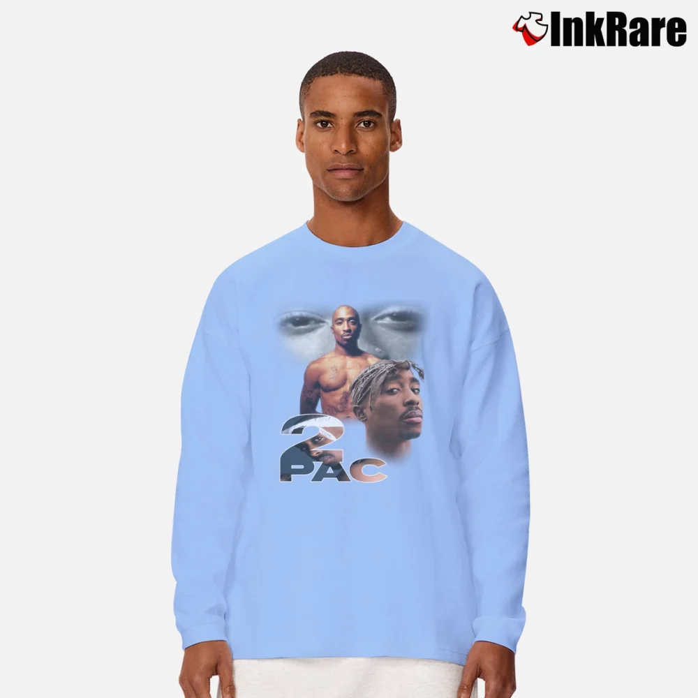 Men’s 90s Bootleg 2pac Tupac Shakur Bootleg Long-Sleeve Shirt in light blue | Sleek, Lightweight, Year-Round Wear