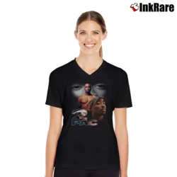 Women’s 90s Bootleg 2pac Tupac Shakur Bootleg V-Neck Tee in black | Chic Neckline, Soft Texture