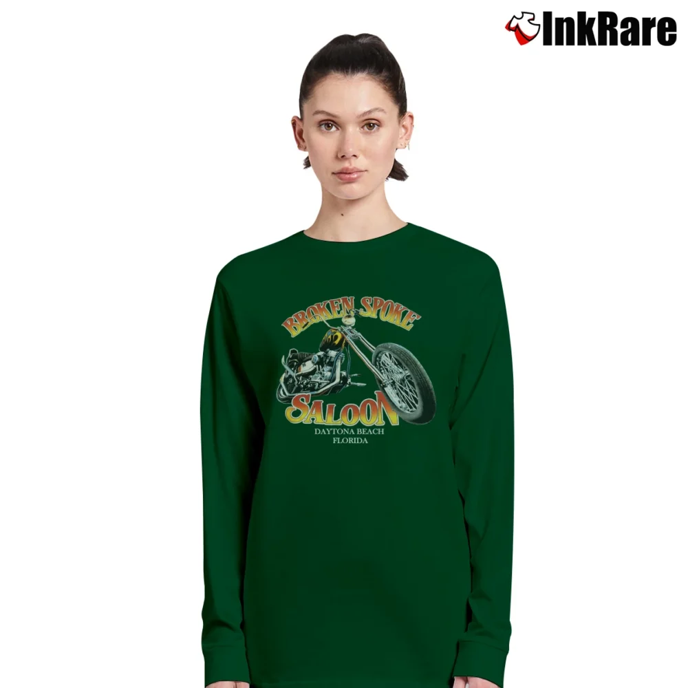 Women’s 90s Broken Spoke Saloon Souvenir Long-Sleeve Top in forest green | Sleek, Versatile, All-Season