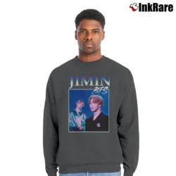 Men’s 90s Bts Jimin Park Jimin Fashion Crewneck Sweatshirt in charcoal | Cozy Fabric, Clean Style