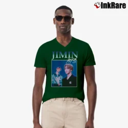 Men’s 90s Bts Jimin Park Jimin Fashion V-Neck Tee in forest green | Sharp, Breathable, Everyday Staple