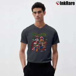 Men’s 90s Bugs Bunny Daffy Duck Christmas Looney Tunes V-Neck Tee in charcoal | Sharp, Breathable, Everyday Staple