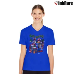 Women’s 90s Bugs Bunny Daffy Duck Christmas Looney Tunes V-Neck Tee in royal blue | Chic Neckline, Soft Texture