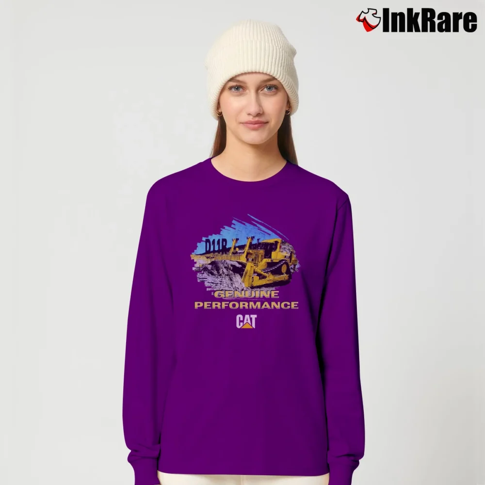 Women’s 90s Cat D11R Bulldozer Rock Ripper Machinery Long-Sleeve Top in purple | Sleek, Versatile, All-Season