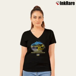 Women’s 90s Cat D11R Bulldozer Rock Ripper Machinery V-Neck Tee in black | Chic Neckline, Soft Texture