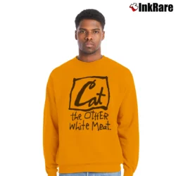Men’s 90s Cat The Other White Meat Grunge Crewneck Sweatshirt in orange | Cozy Fabric, Clean Style