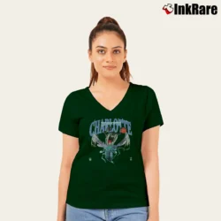 Women’s 90s Charlotte Hornets NBA Looney Tunes Basketball V-Neck Tee in forest green | Chic Neckline, Soft Texture