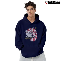 Men’s 90s Cheshire Cat Were All Mad Here Alice In Wonderland Pullover Hoodie in navy | Cozy, Durable, Modern Fit