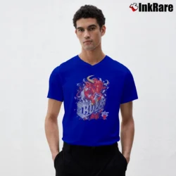 Men’s 90s Chicago Bulls Mascot Graphic V-Neck Tee in royal blue | Sharp, Breathable, Everyday Staple