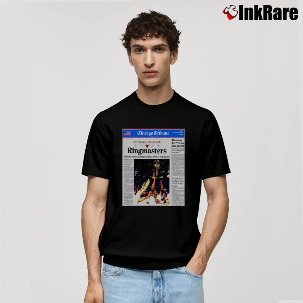 Men’s 90s Chicago Bulls Newspaper Graphic Classic T-Shirt in black | Soft, Breathable Everyday Wear