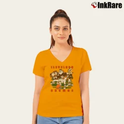 Women’s 90s Cleveland Browns NFL Looney Tunes Football V-Neck Tee in orange | Chic Neckline, Soft Texture