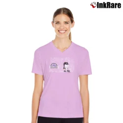 Women’s 90s Colorado Rockies Snoopy Peanuts MLB Baseball V-Neck Tee in light pink | Chic Neckline, Soft Texture