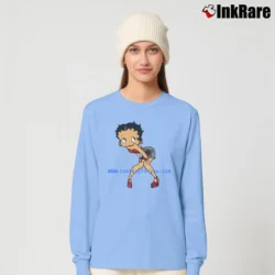 Women’s 90s Cyber Betty Boop Too Sexy For You Dot Com Long-Sleeve Top in light blue | Sleek, Versatile, All-Season