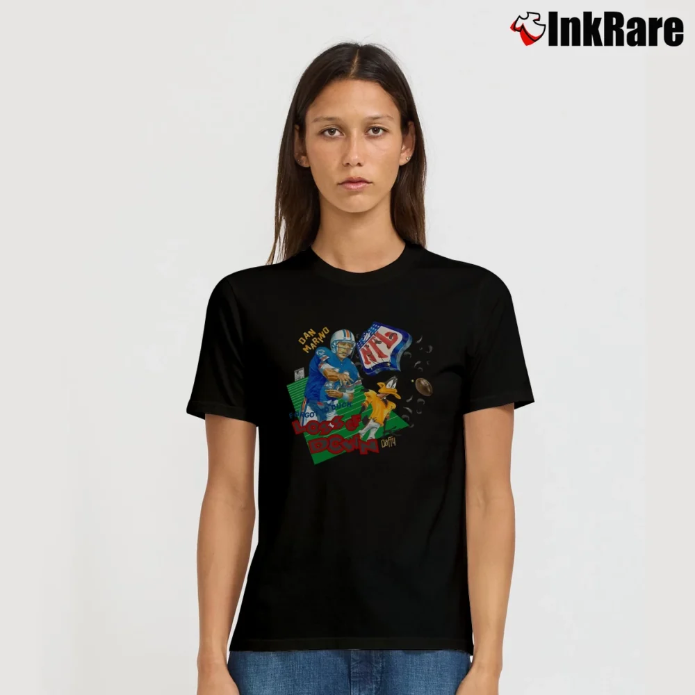 Women’s 90s Dan Marino Miami Dolphins Looney Tunes Signature T-Shirt in black | Soft, Flattering Fit