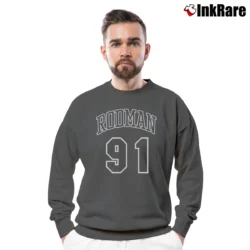Men’s 90s Dennis Rodman Chicago Bulls Godzilla Nike Tribute Crewneck Sweatshirt in charcoal | Cozy Fabric, Clean Style