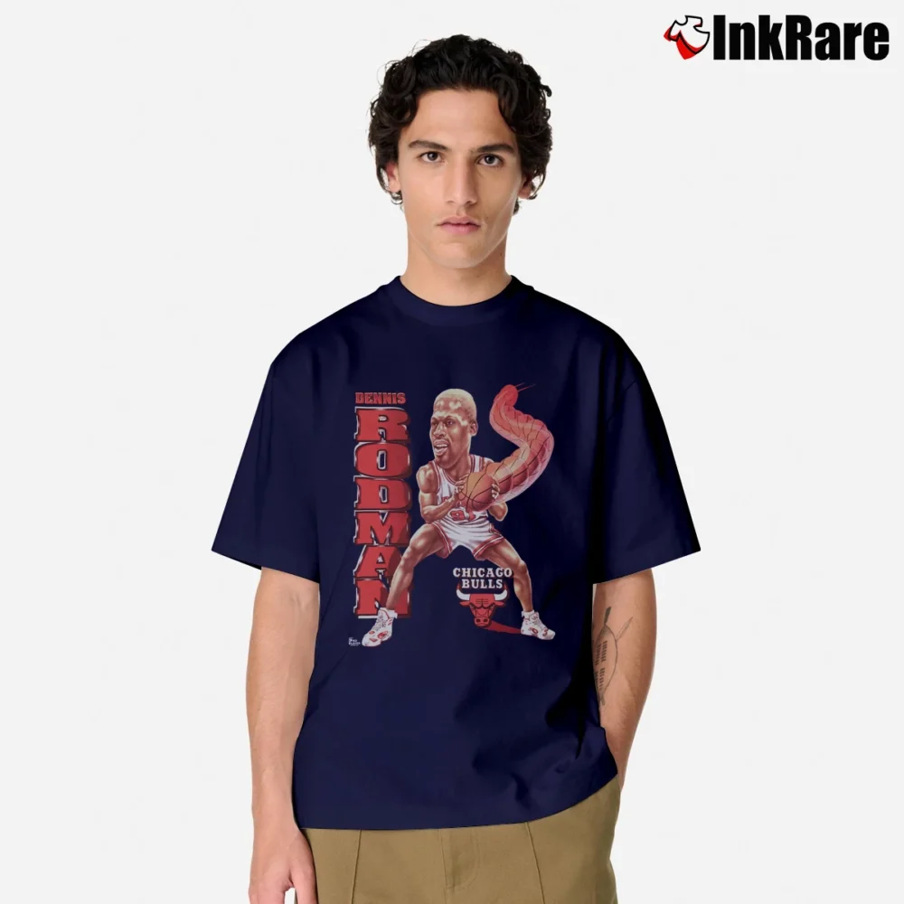 Men’s 90s Dennis Rodman Chicago Bulls Promo Classic T-Shirt in navy | Soft, Breathable Everyday Wear