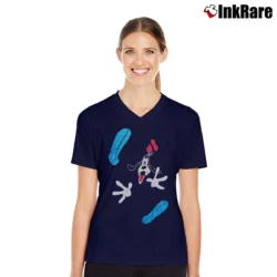 Women’s 90s Disney Goofy Mickey Mouse Promo V-Neck Tee in navy | Chic Neckline, Soft Texture