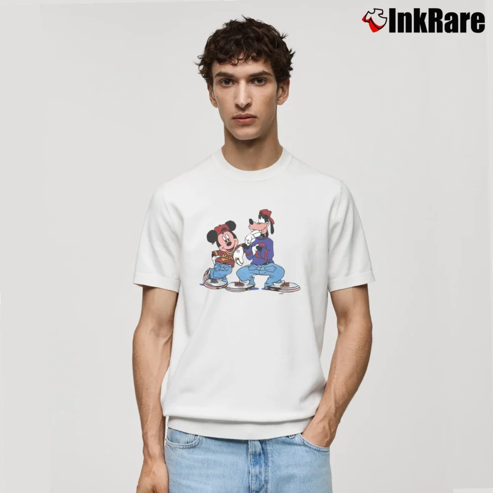 Men’s 90s Disney Mickey Goofy Hip Hop Rap Velva Sheen Classic T-Shirt in white | Soft, Breathable Everyday Wear