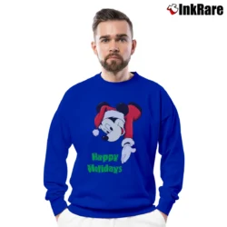Men’s 90s Disney Mickey Mouse Santa Christmas Crewneck Sweatshirt in royal blue | Cozy Fabric, Clean Style
