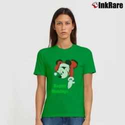 Women’s 90s Disney Mickey Mouse Santa Christmas Signature T-Shirt in irish green | Soft, Flattering Fit