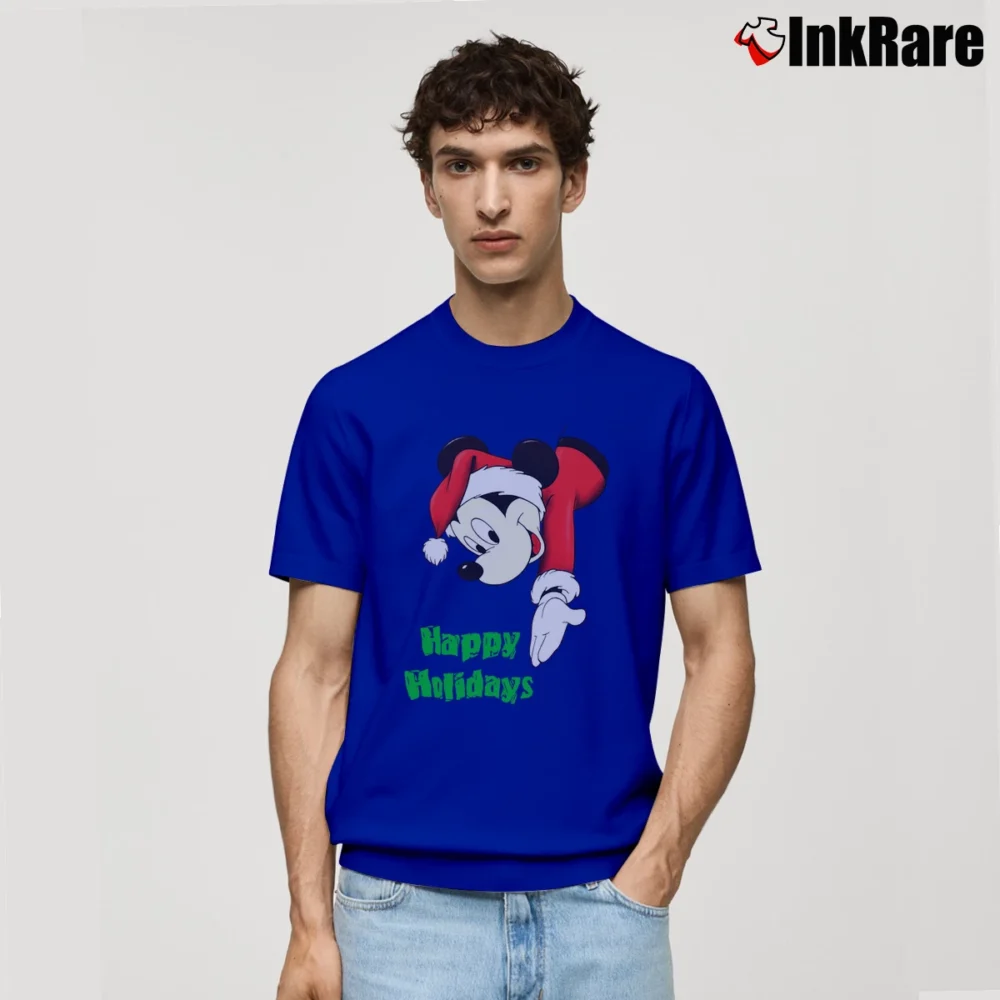 Men’s 90s Disney Mickey Mouse Santa Christmas Classic T-Shirt in royal blue | Soft, Breathable Everyday Wear