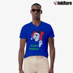 Men’s 90s Disney Mickey Mouse Santa Christmas V-Neck Tee in royal blue | Sharp, Breathable, Everyday Staple