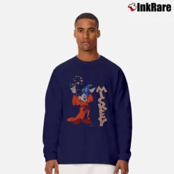 Men’s 90s Disney Sorcerer Mickey Fantasia Promo Long-Sleeve Shirt in navy | Sleek, Lightweight, Year-Round Wear