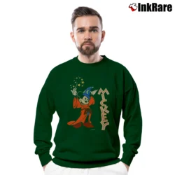 Men’s 90s Disney Sorcerer Mickey Fantasia Promo Crewneck Sweatshirt in forest green | Cozy Fabric, Clean Style